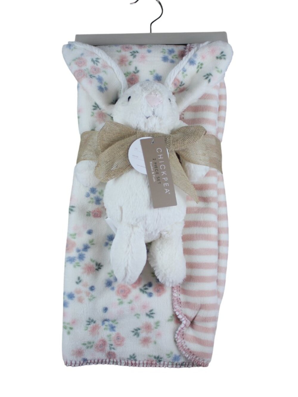 Chick Pea Floral White Bunny Plush Toy Baby Blanket Set Pink White Striped NWT